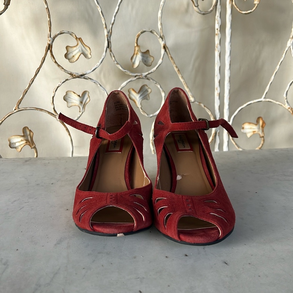 Halogen red suede wedge shoe